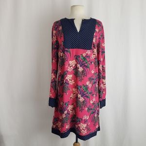Anthropologie Maeve Pink Bird Polka Dot Dress Sz 4